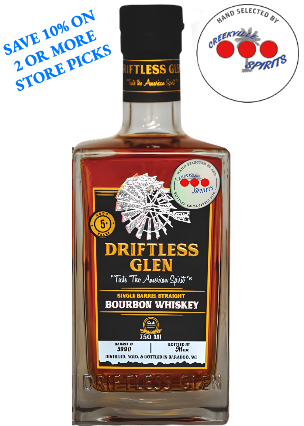 DRIFTLESS GLEN CREEKVILLE SINGLE BARREL BOURBON