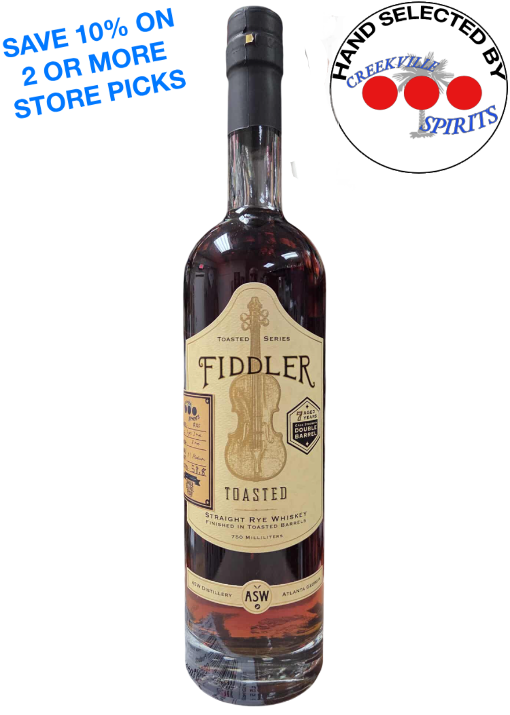 FIDDLER TOASTED RYE WHISKEY CREEKVILLE SPIRITS SINGLE BARREL
