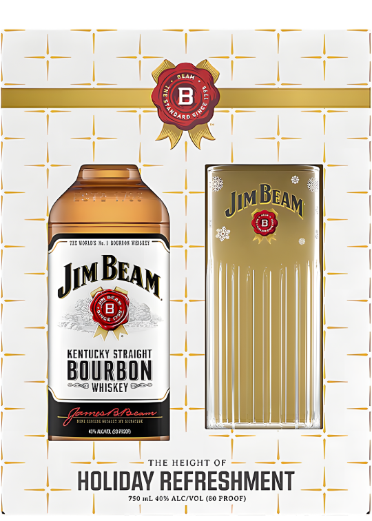JIM BEAM BOURBON WHISKEY W/ HIGHBALL GLASS GIFT SET