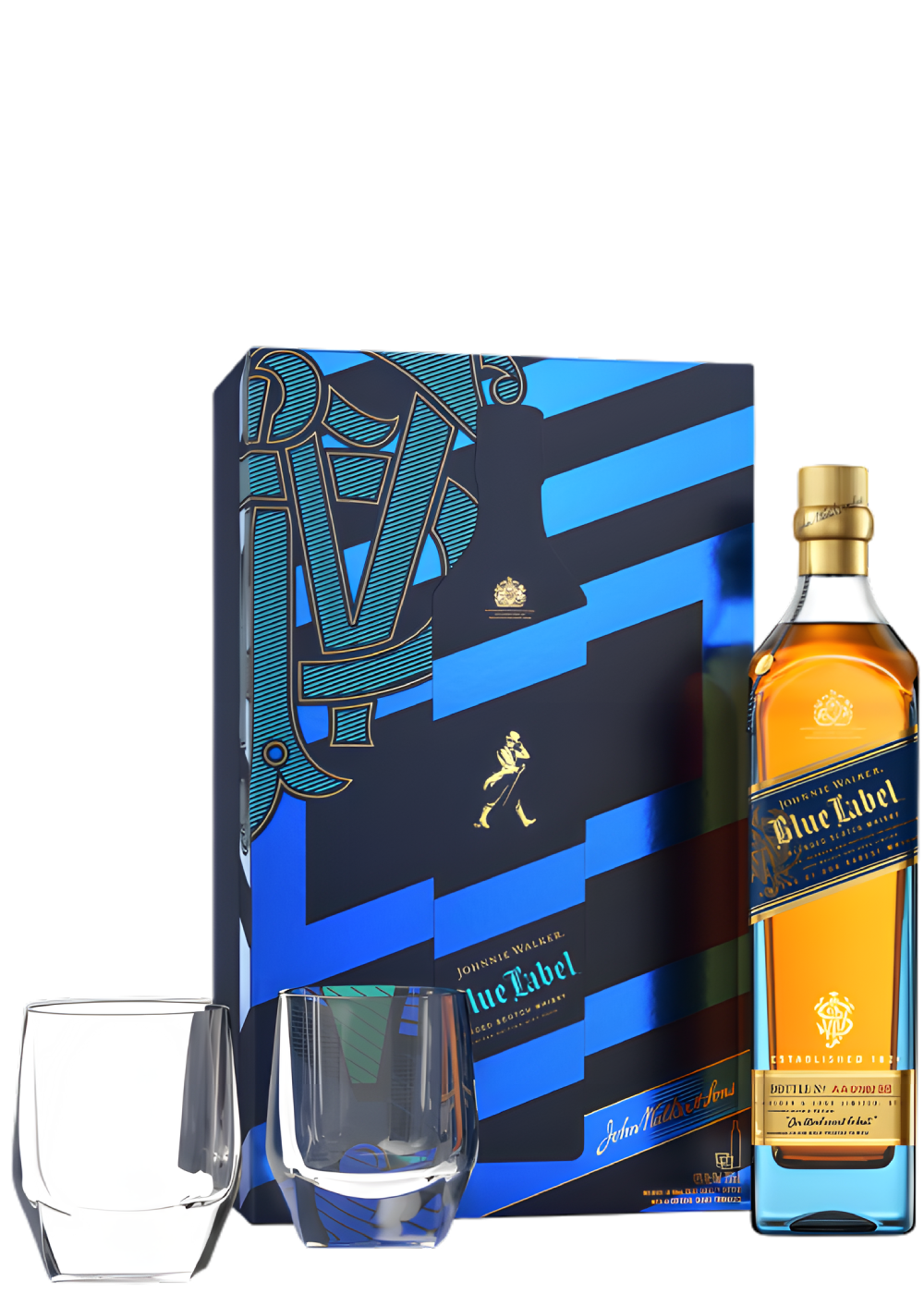 JOHNNIE WALKER BLUE LABEL W/ 2 CRYSTAL GLASSES GIFT SET