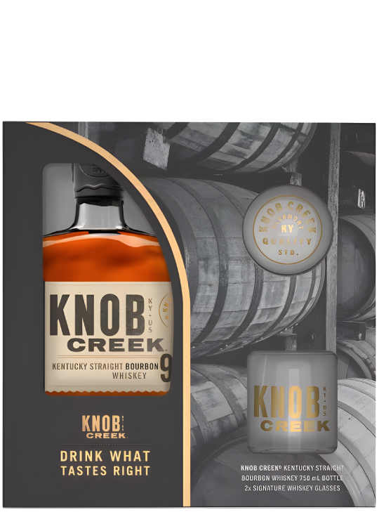 KNOB CREEK BOURBON W/ 2 ROCK GLASSES