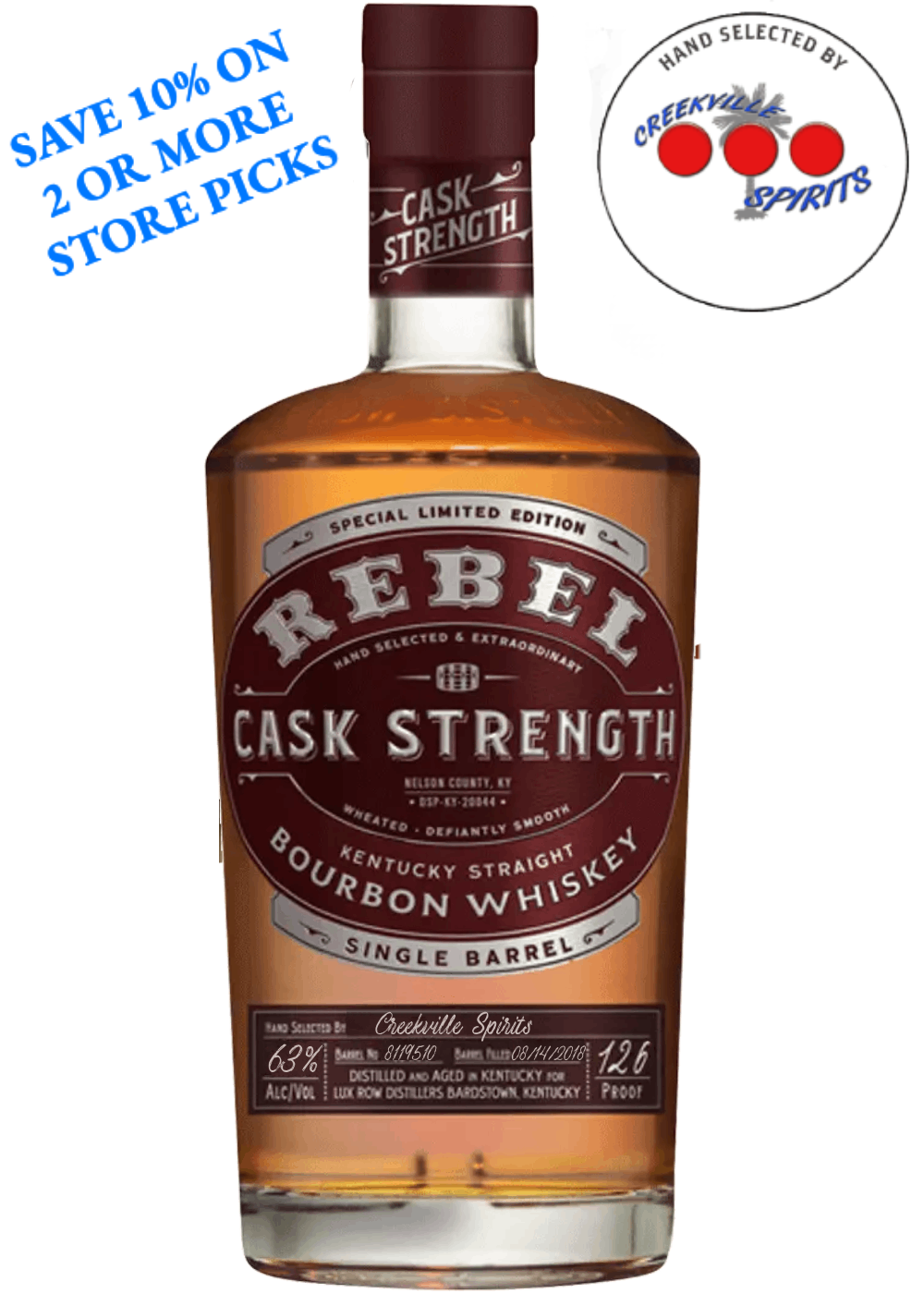 REBEL CASK STRENGTH SINGLE BARREL CREEKVILLE SPIRITS