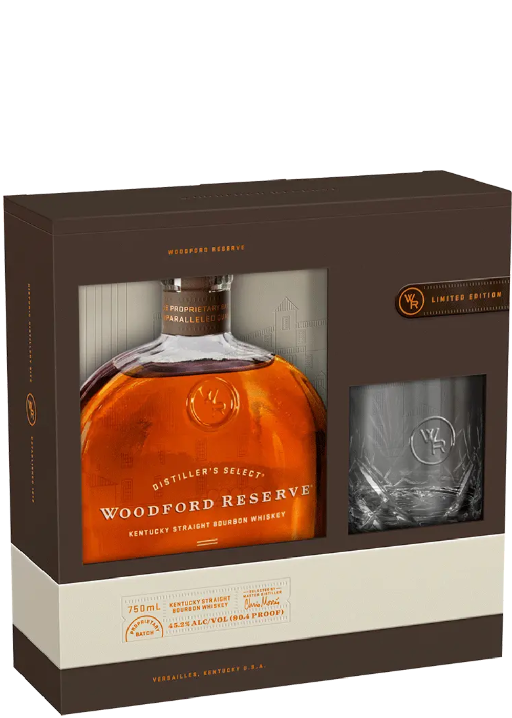 WOODFORD RESERVE BOURBON WHISKEY W/ ROCK GLASS